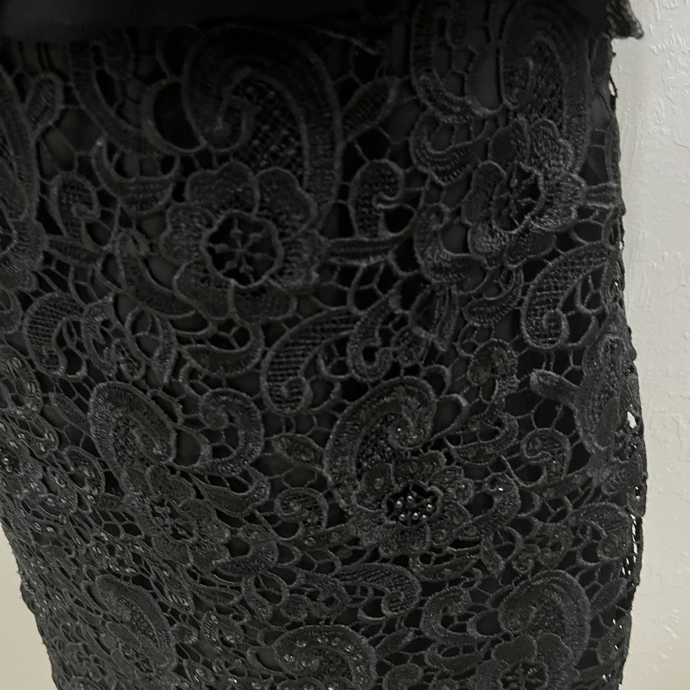 Aidan Mattox Cocktail Dress Women 6 Black Good Silk Lace Beaded Sheer Overlay - Picture 10 of 14